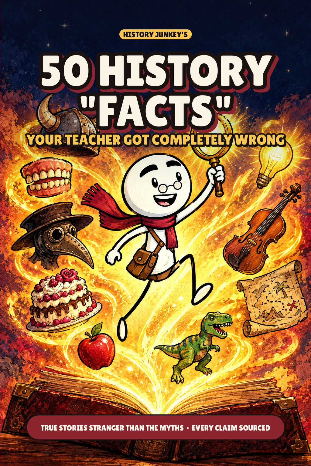 50 History 'Facts' Your Teacher Got Completely Wrong — front cover with the History Junkey's stickman
