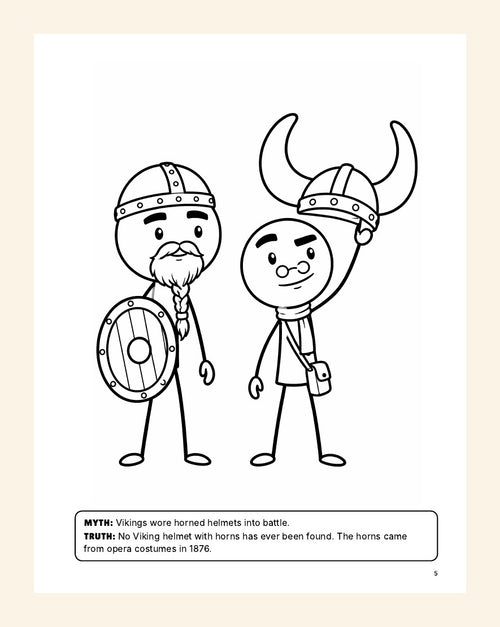 Inside page: color the Vikings, then read the myth and the truth